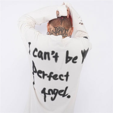 Letter-Printed Long-Sleeved Men's Torn Turtleneck Pullover